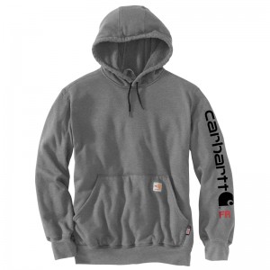 Bluza z Kapturem Carhartt Flame-Resistant Force® Loose Fit Midweight Hooded Logo Graphic Męskie Ciemny Szare | BDI-794382