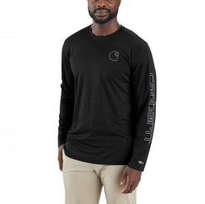 Koszulka Carhartt Force Sun Defender™ Lightweight Long-Sleeve Logo Graphic Męskie Czarne | RUO-738629