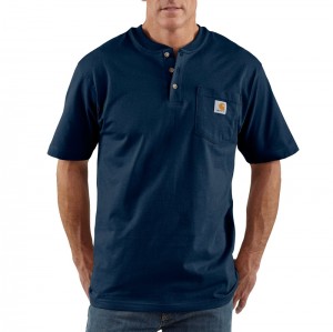 Koszulka Carhartt Loose Fit Heavyweight Short-Sleeve Pocket Henley Męskie Granatowe | GYP-946820