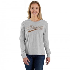 Koszulka Carhartt TENCEL™ Fiber Series Loose Fit Long-Sleeve Logo Graphic Damskie Szare | OEB-635412