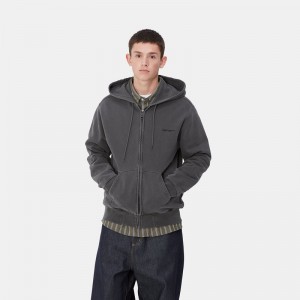 Kurtki Carhartt Hooded Duster Script Męskie Ciemny Szare | AZN-650742