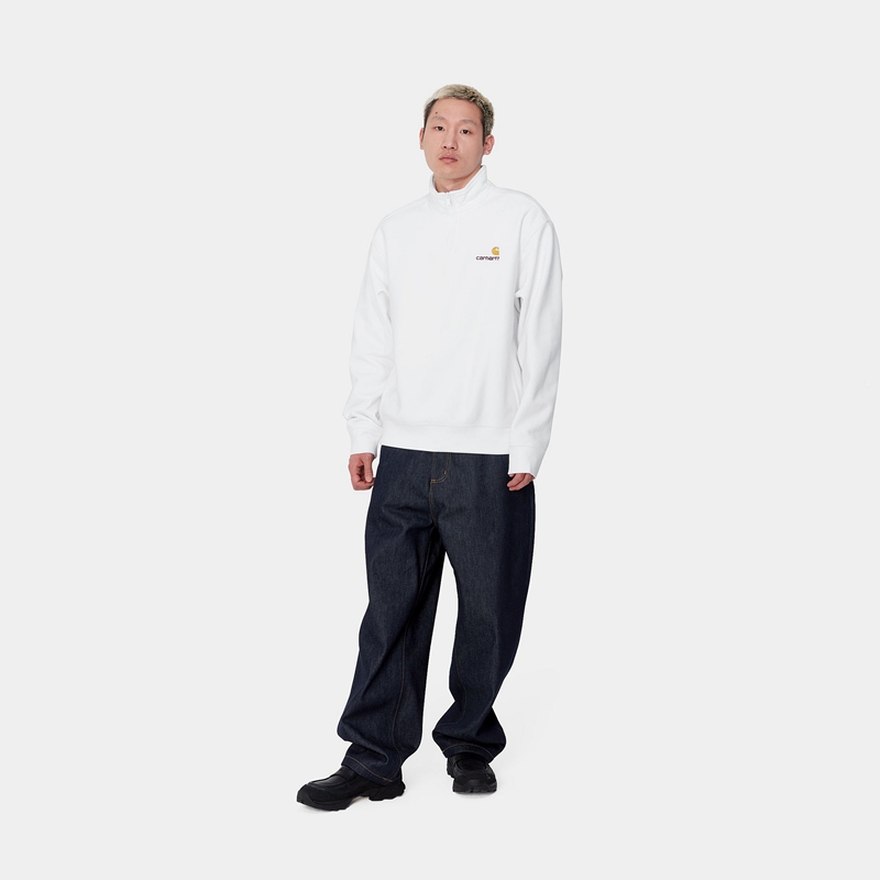 Bluza Carhartt Half Zip American Script Męskie Białe | NAI-207139