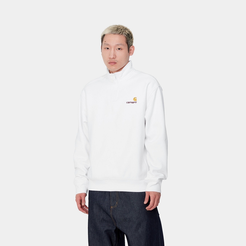 Bluza Carhartt Half Zip American Script Męskie Białe | NAI-207139