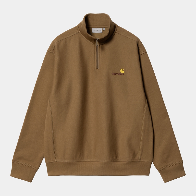 Bluza Carhartt Half Zip American Script Męskie Brązowe | OYM-218469