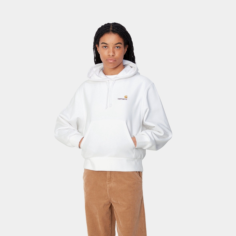 Bluza Carhartt Hooded American Script Damskie Białe | ZVL-432180