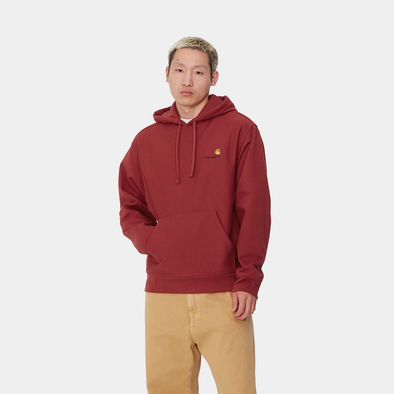 Bluza z Kapturem Carhartt Hooded American Script Męskie Bordowe | WYN-641392