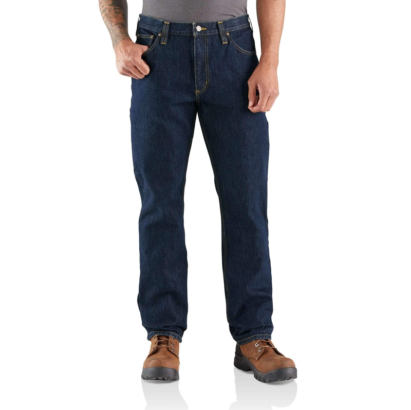 Jeansy Carhartt Rugged Flex® Relaxed Fit 5-Pocket Utility Męskie Ciemny Niebieskie | FLJ-642810