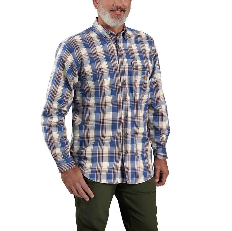 Koszule Carhartt Flame Resistant Force Rugged Flex® Loose Fit Twill Long-Sleeve Plaid Męskie Niebieskie | OMB-562491