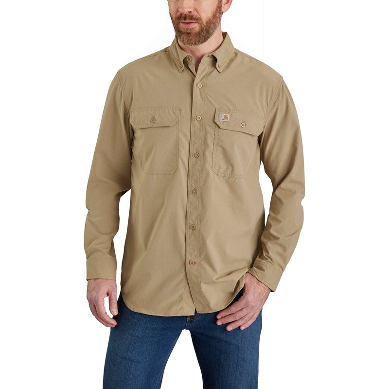 Koszule Carhartt Force® Relaxed Fit Lightweight Long- Sleeve Męskie Ciemny Khaki | AYK-845310