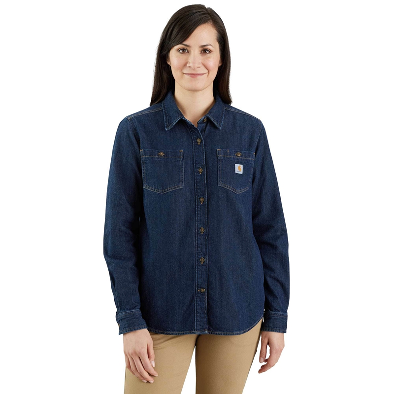 Koszule Carhartt Relaxed Fit Midweight Denim Long-Sleeve Over Damskie Niebieskie | UMV-806357