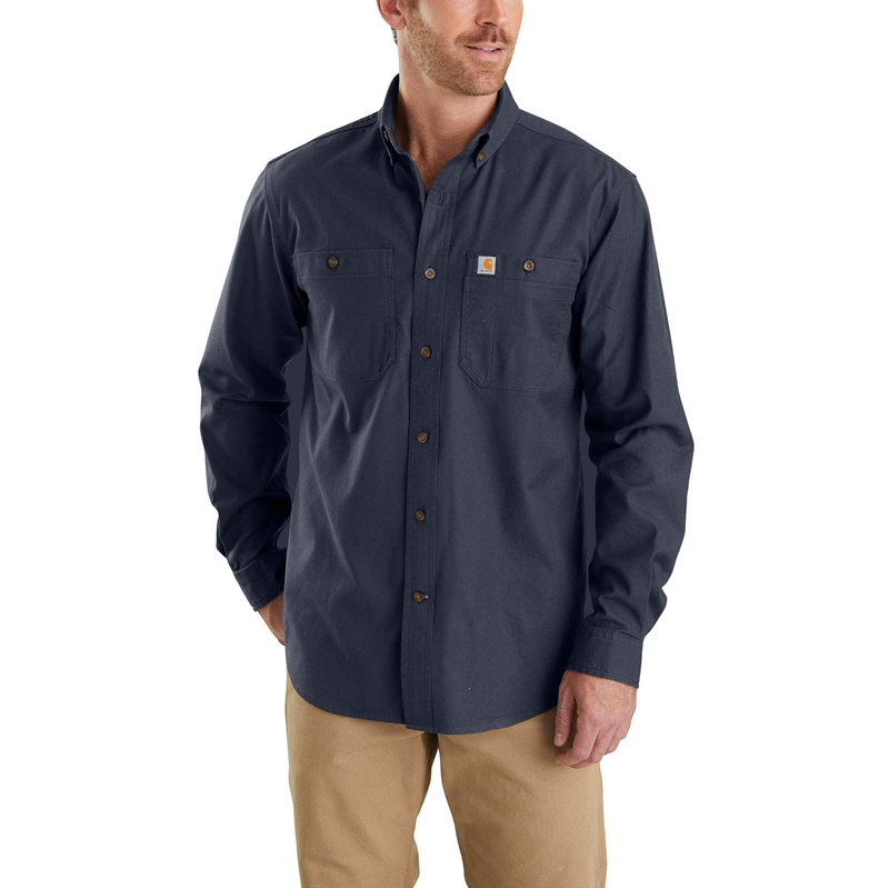 Koszule Carhartt Rugged Flex® Relaxed Fit Midweight Canvas Long-Sleeve Męskie Granatowe | RIV-532048