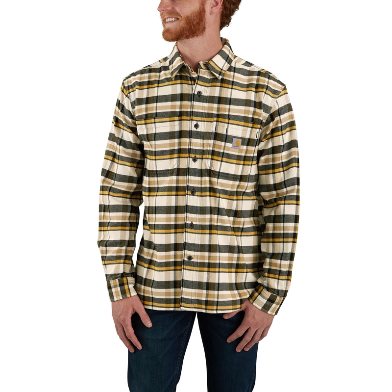 Koszule Carhartt Rugged Flex® Relaxed Fit Midweight Flannel Long-Sleeve Plaid Męskie Żółte | QPZ-946732