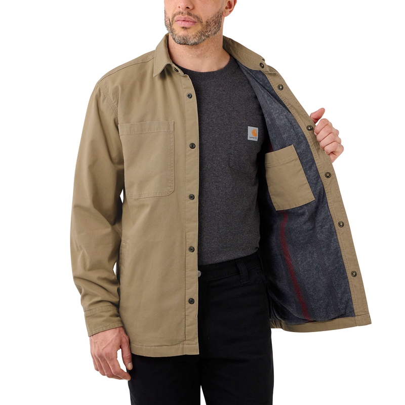 Koszule Carhartt Rugged Flex® Relaxed Fit Canvas Fleece-Lined Snap-Front Męskie Czarne | THR-896234