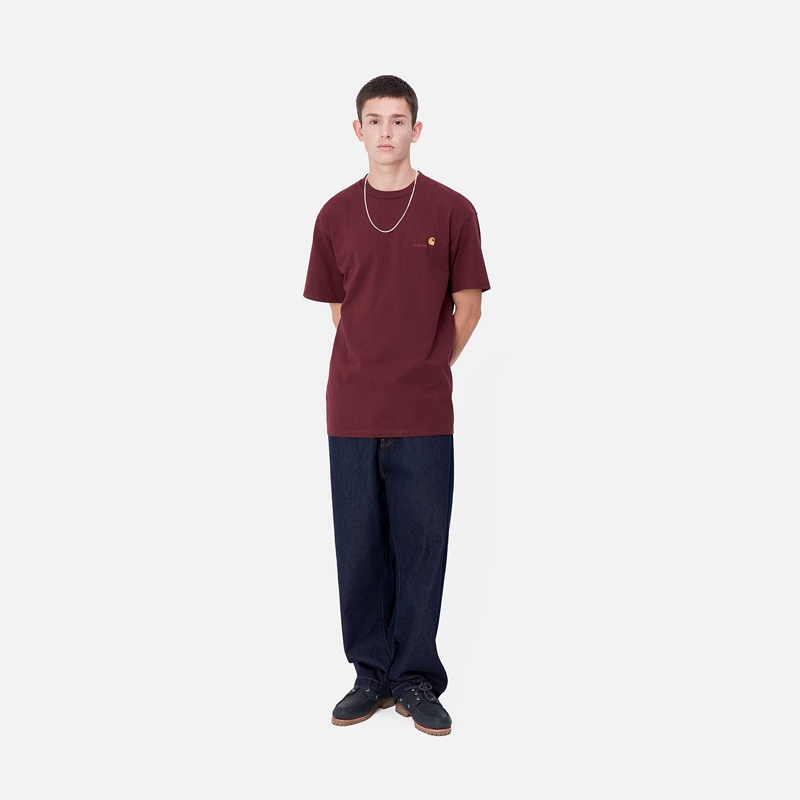 Koszulka Carhartt American Script Męskie Bordowe | LPX-935417