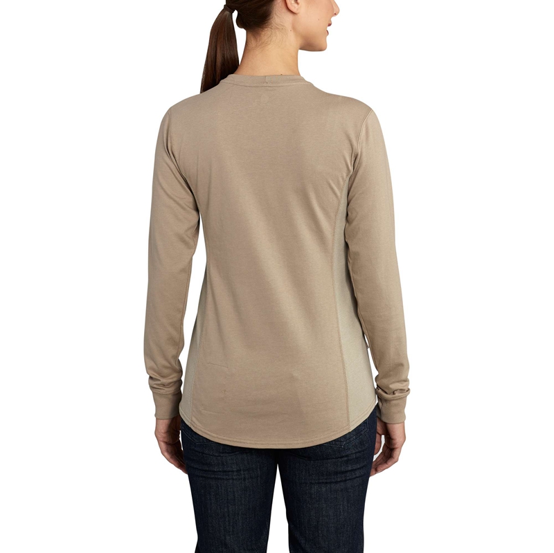 Koszulka Carhartt Flame-Resistant Force Cotton Long-Sleeve Crewneck Damskie Khaki | OHC-736209