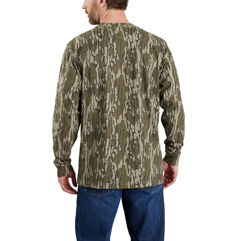 Koszulka Carhartt Loose Fit Heavyweight Long-Sleeve Pocket Camo Logo Graphic Męskie Camo | MIC-768942