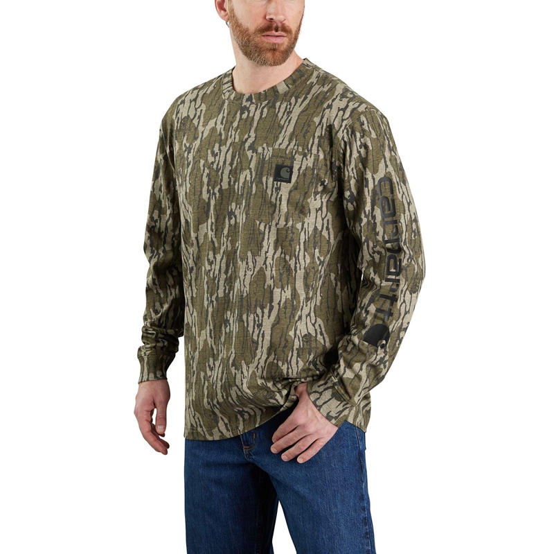 Koszulka Carhartt Loose Fit Heavyweight Long-Sleeve Pocket Camo Logo Graphic Męskie Camo | MIC-768942