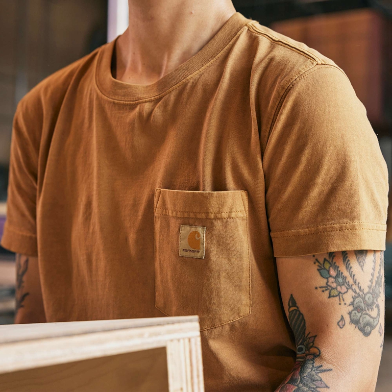 Koszulka Carhartt Re-Engineered Relaxed Fit Midweight-Sleeve Garment Dye Pocket Damskie Brązowe | VWX-469183