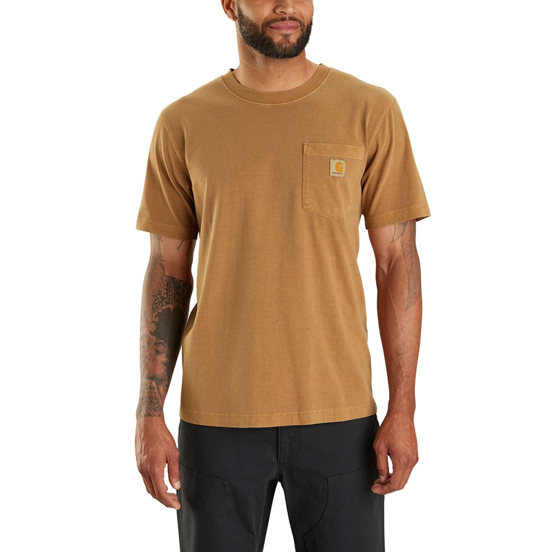 Koszulka Carhartt Re-Engineered Relaxed Fit Lightweight Short-Sleeve Garment Dyed Pocket Męskie Brązowe | ELO-265304