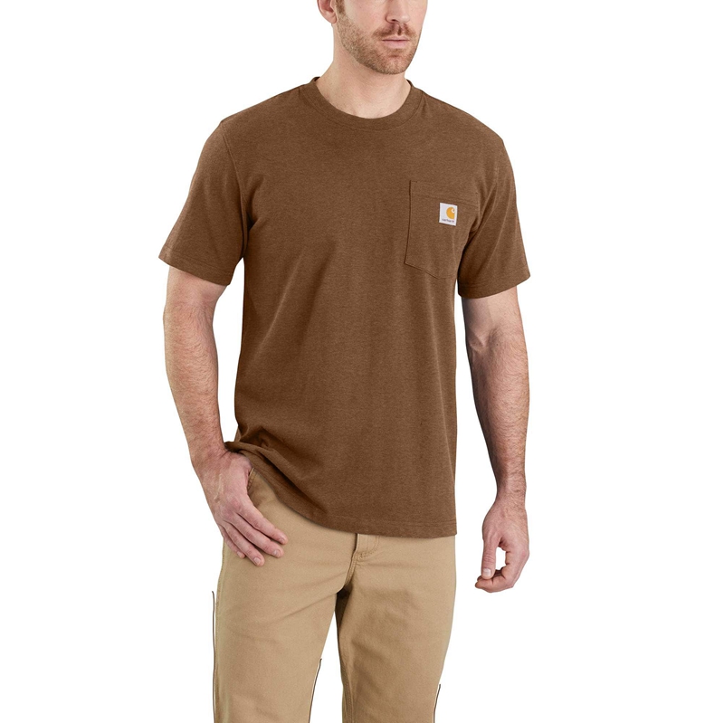 Koszulka Carhartt Relaxed Fit Heavyweight Short-Sleeve Pocket Męskie Brązowe | FIN-723906