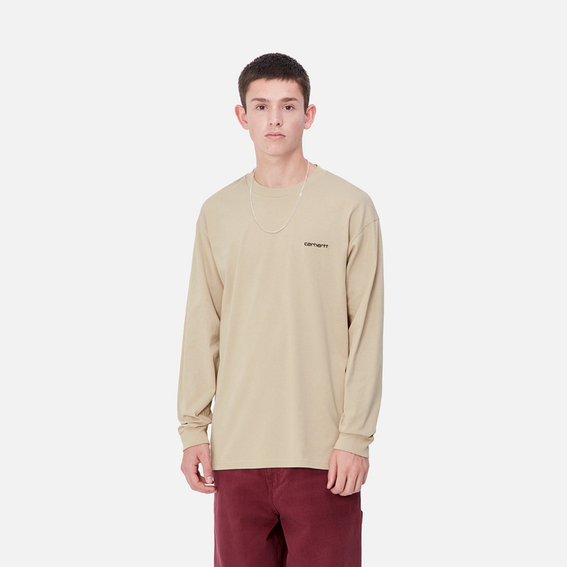 Koszulka Carhartt Script Embroidery Męskie Beżowe | NQO-780256