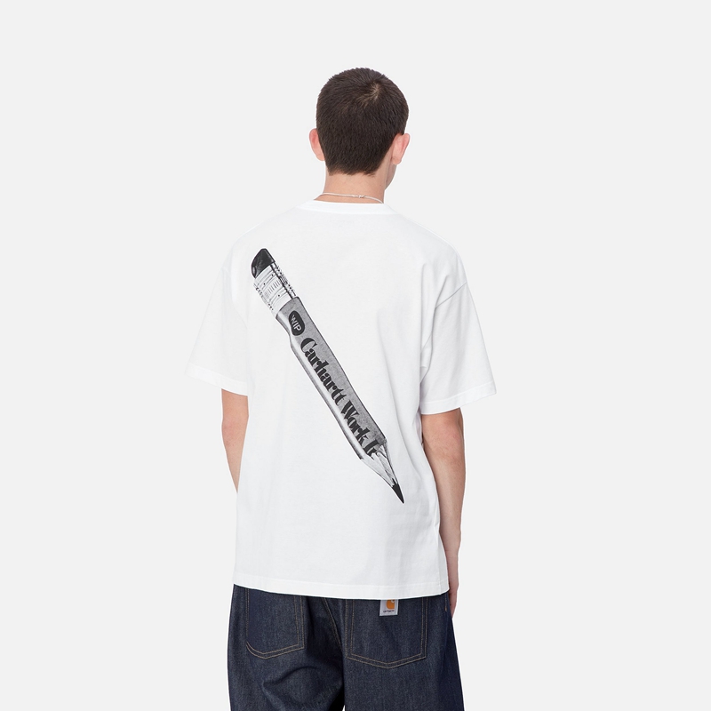 Koszulka Carhartt WIP Pencil Męskie Białe | YAU-953206