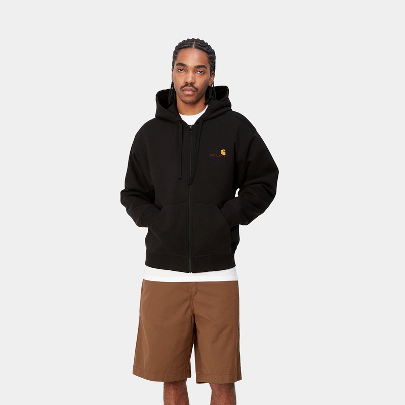 Kurtki Carhartt Hooded American Script Męskie Czarne | XJO-704396