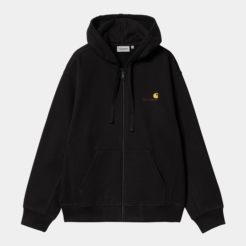 Kurtki Carhartt Hooded American Script Męskie Czarne | XJO-704396