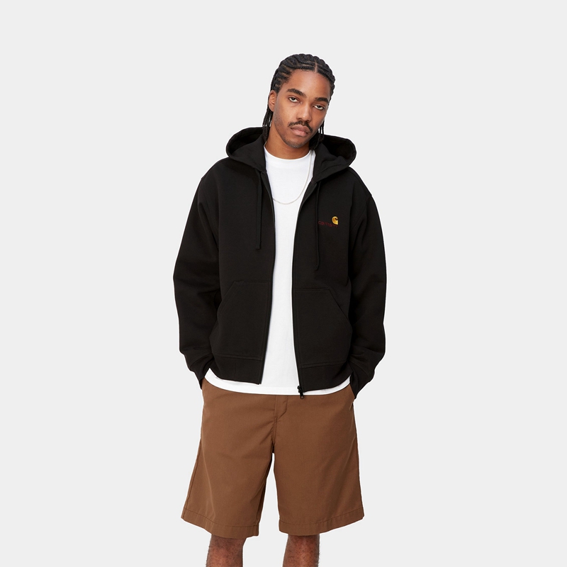 Kurtki Carhartt Hooded American Script Męskie Czarne | XJO-704396