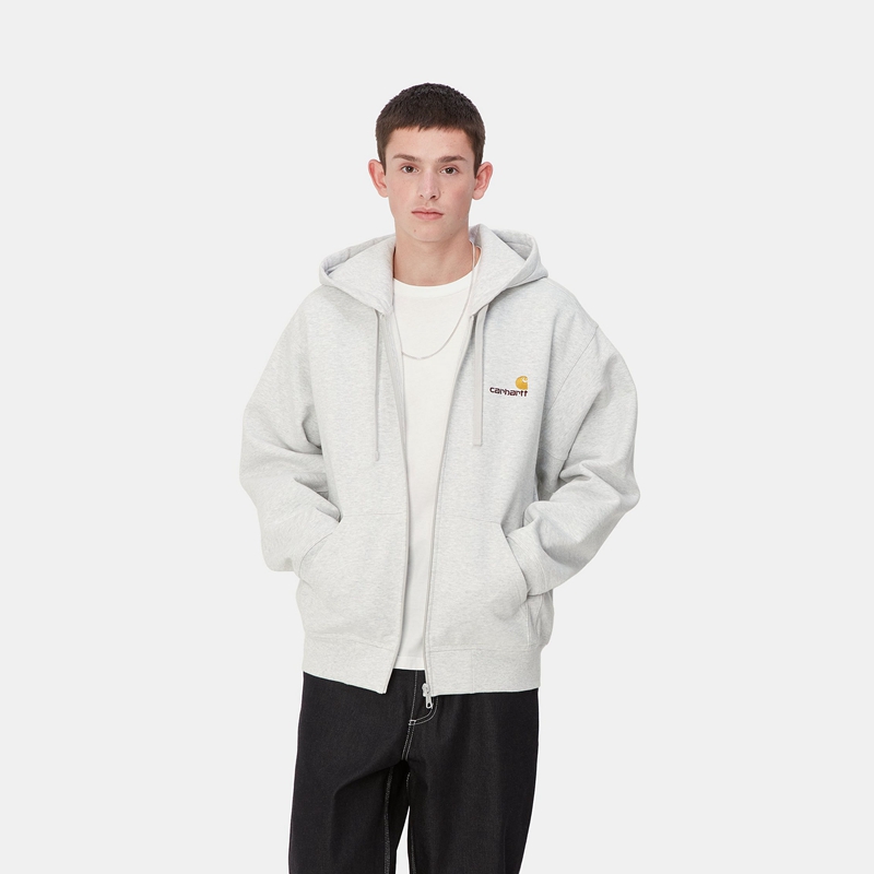 Kurtki Carhartt Hooded American Script Męskie Szare | HLS-721694