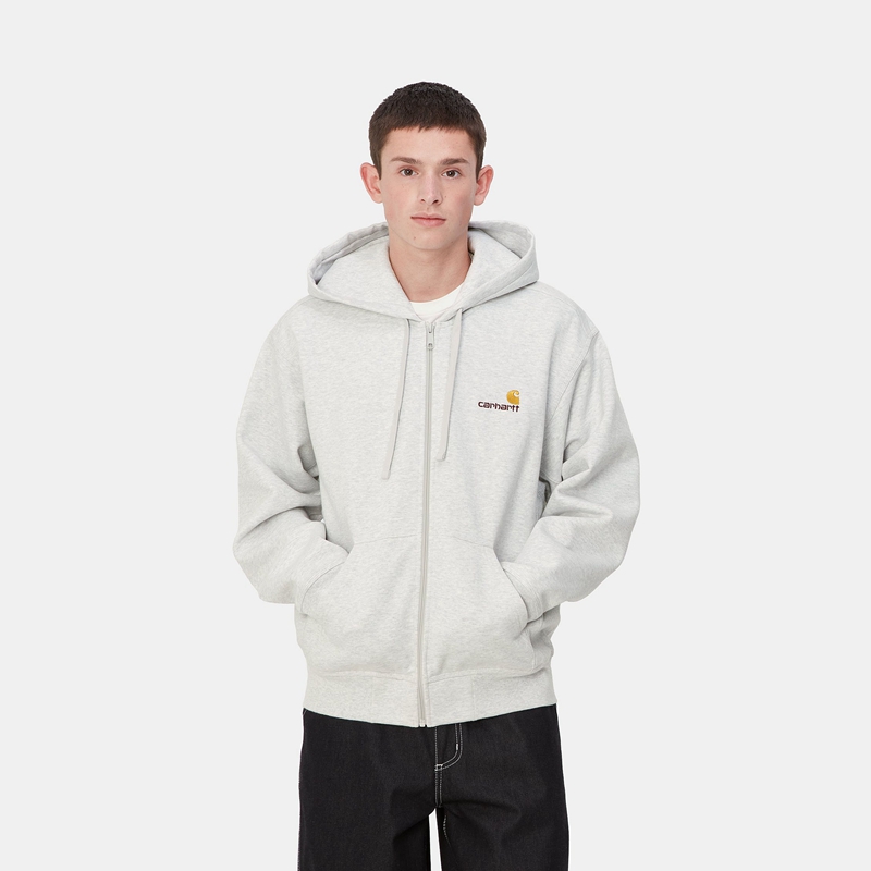 Kurtki Carhartt Hooded American Script Męskie Szare | HLS-721694