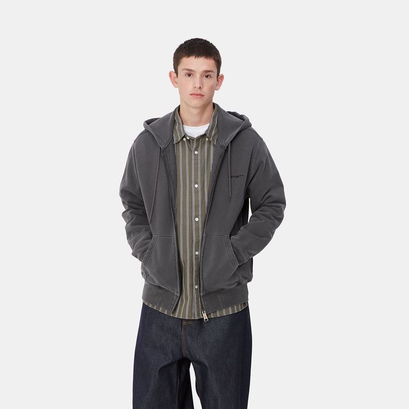 Kurtki Carhartt Hooded Duster Script Męskie Ciemny Szare | AZN-650742