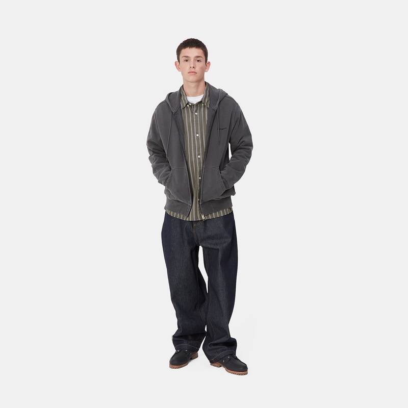 Kurtki Carhartt Hooded Duster Script Męskie Ciemny Szare | AZN-650742