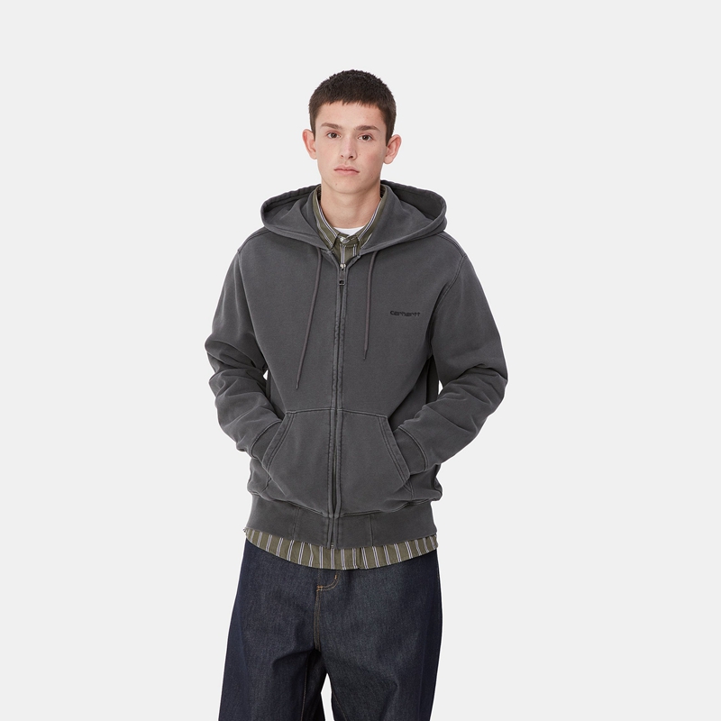 Kurtki Carhartt Hooded Duster Script Męskie Ciemny Szare | AZN-650742