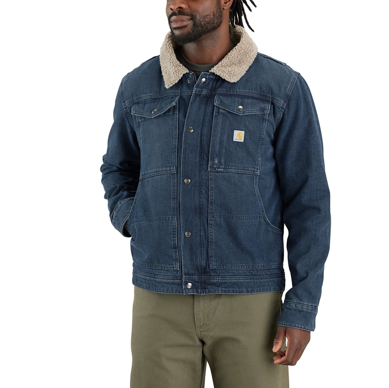 Kurtki Carhartt Relaxed Fit Denim Sherpa-Lined Męskie Niebieskie | ZGX-502386