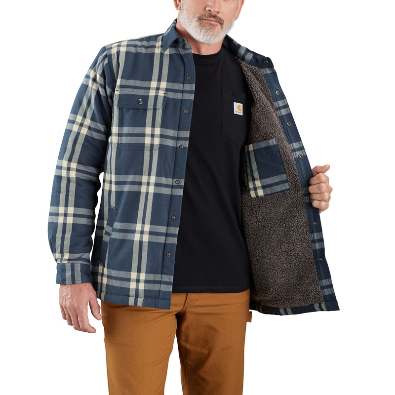 Kurtki Koszulowe Carhartt Relaxed Fit Flannel Sherpa-Lined Męskie Ciemny Niebieskie | BRE-587624