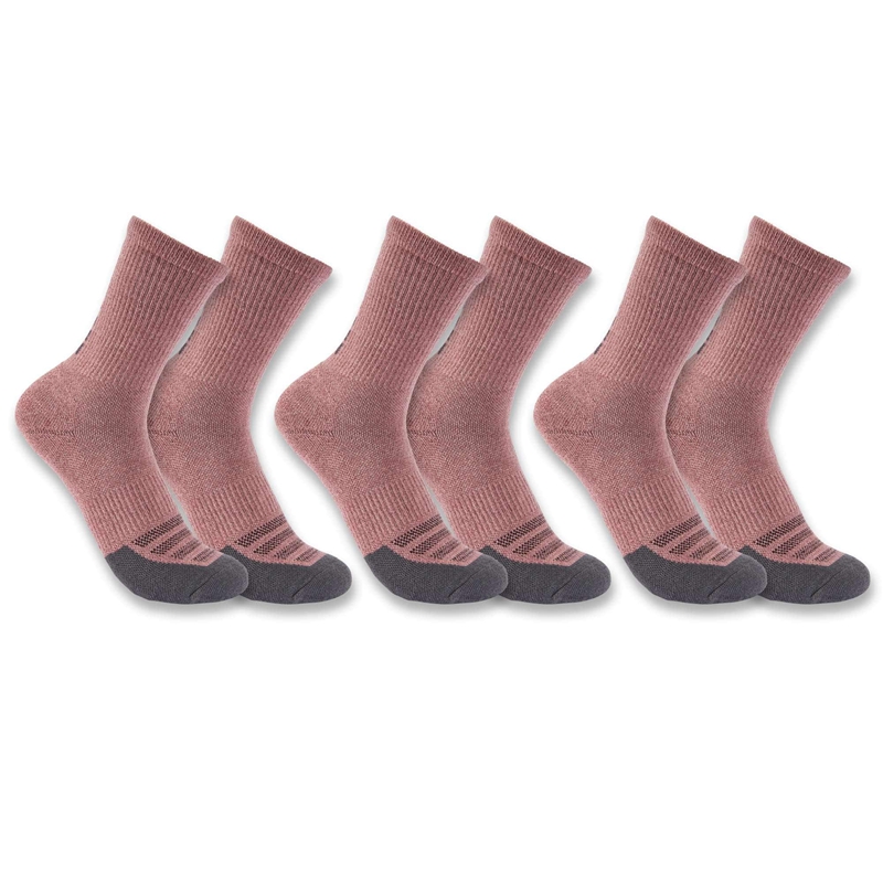 Socks Carhartt Force® Midweight Logo Crew 3 Pack Damskie Różowe | ZIT-145093