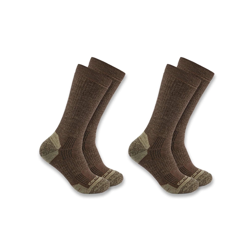 Socks Carhartt Midweight Synthetic-Wool Blend Crew 2-Pack Męskie Ciemny Kawa | VFS-915784