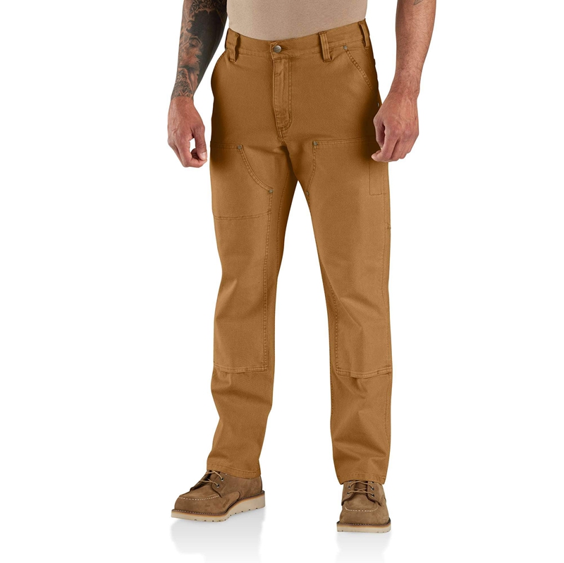 Spodnie Carhartt Rugged Flex® Relaxed Fit Garment Dyed Duck Double-Front Utility Męskie Brązowe | CTD-326490